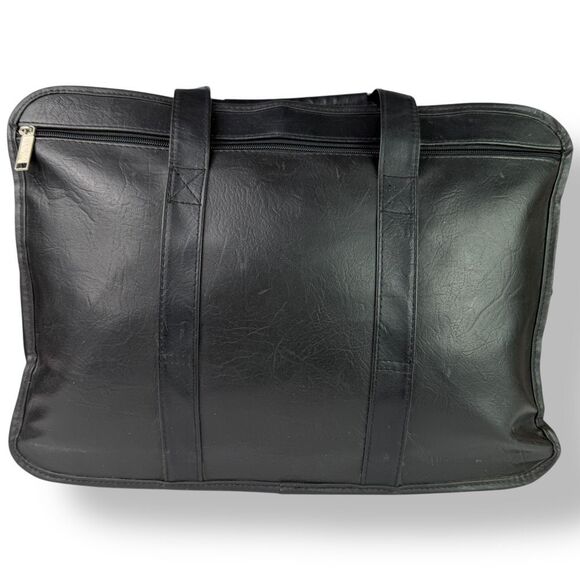Vintage Briefcase Laptop Travel Bag Distressed Black Leather Rustic Rugged - Picture 5 of 15